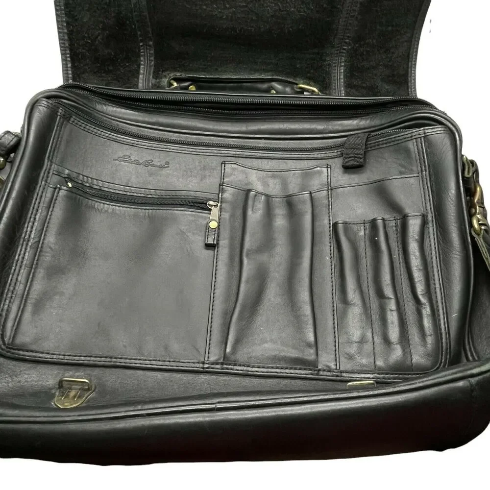 Messenger Bag Vintage Eddie Bauer Unisex Black Distressed Adjustable Strap